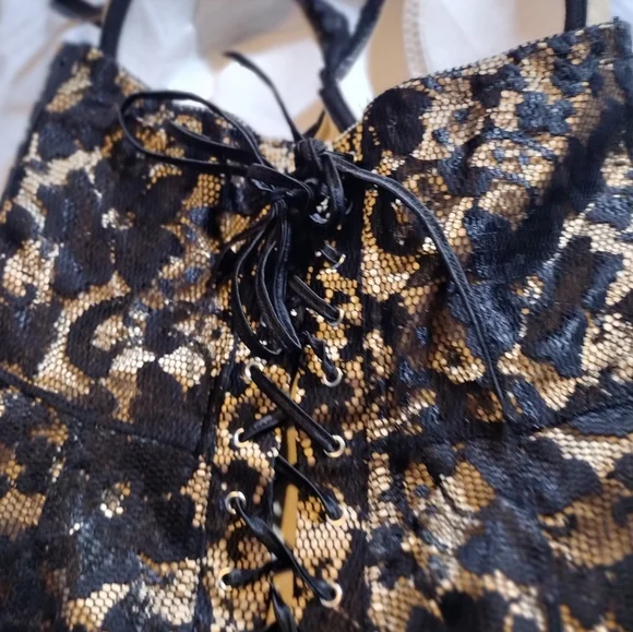 Frederick's of Hollywood Slip Dress Women Large Black Lingerie Floral Lace Mini - Picture 2 of 11